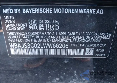 2020 BMW 540I xDrive from USA, damaged, VIN WBAJS3C02LWW66206